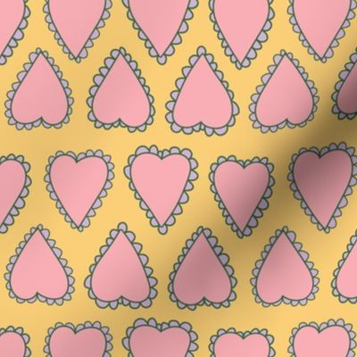 Scalloped Hearts - Small - Pastel Yellow and Pink