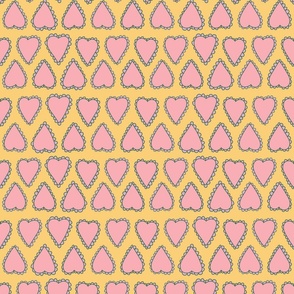 Scalloped Hearts - Small - Pastel Yellow and Pink