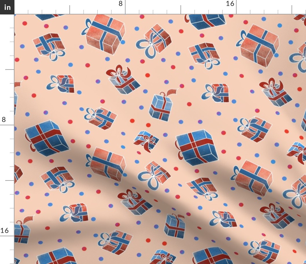 Cubed Presents Repeating Pattern - Blue and Beige