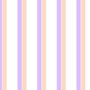 Peach and lilac pinstripe ticking stripe on white