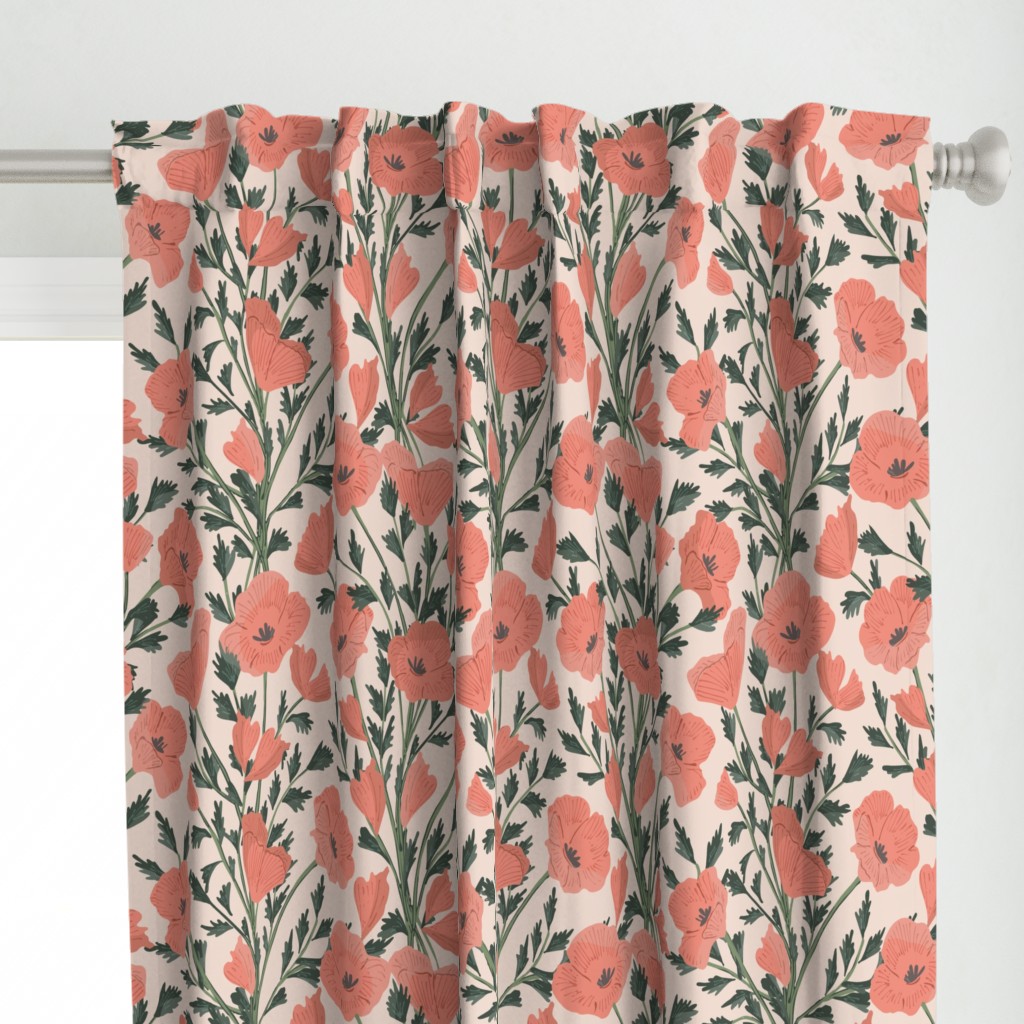 Retro poppy garden - Peach and green // Medium scale