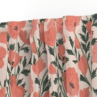 Retro poppy garden - Peach and green // Medium scale