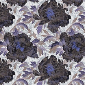 Peonies pattern black purple