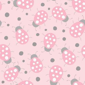 Ladybugs / pink gray / 12 in