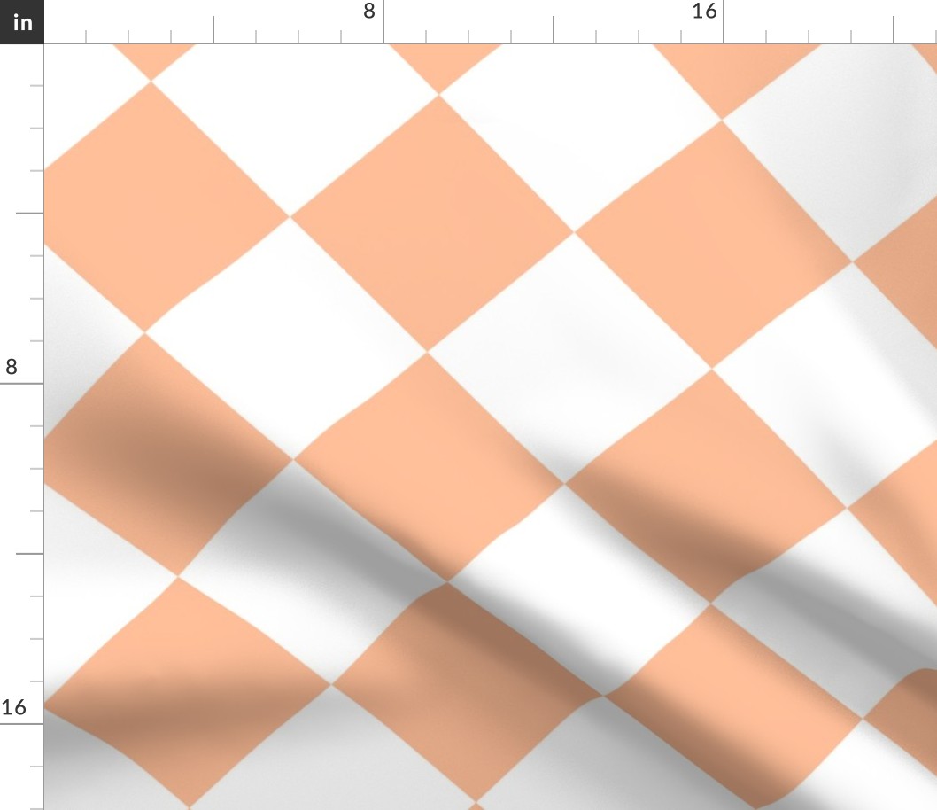Large Diagonal Diamond Checks in Peach Fuzz Color of the Year 2024 and White 
