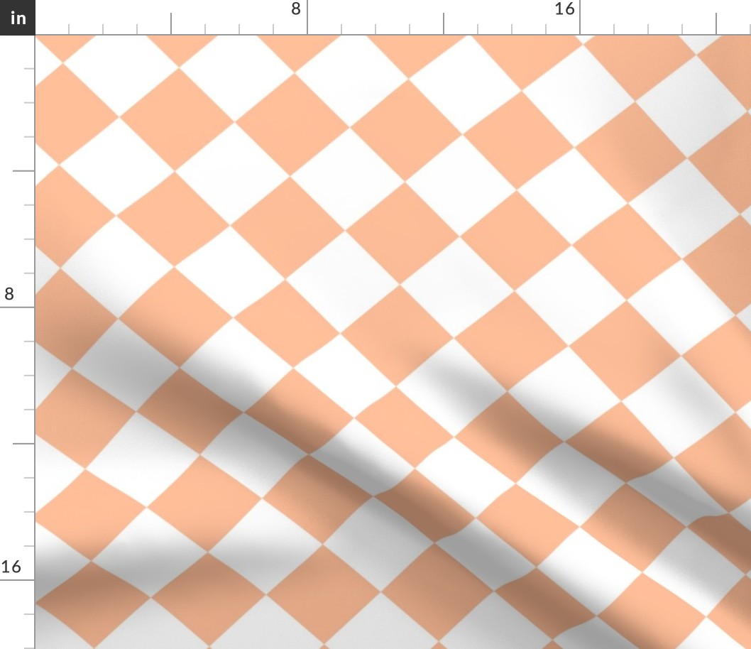 Medium Diagonal Diamond Checks in Peach Fuzz Color of the Year 2024 and White 