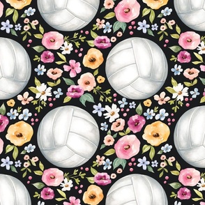 Volleyball Floral on Black 12 inch