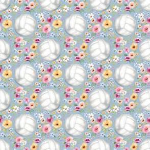 Colorful Watercolor Volleyball Floral on Blue 6 inch