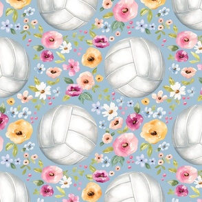 Colorful Watercolor Volleyball Floral on Blue 12 inch