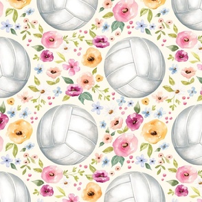 Colorful Watercolor Volleyball Floral on Cream 12 inch