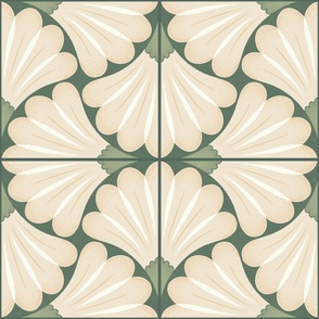 (L) Welcome Wallpaper- Warm green floral tiles