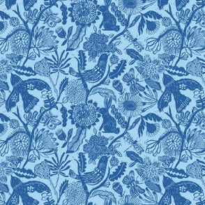 medium scale _ Linocut print rich blue monochrome