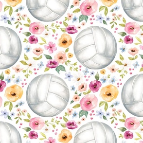 Watercolor Floral Volleyball on White 12 inch