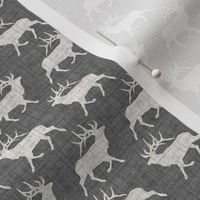 Elk on Linen - Ditsy - Gray Grey Animal Rustic Cabincore Boys Masculine Men Outdoors Hunting Cabincore Hunters