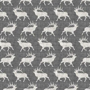 Elk on Linen - Ditsy - Gray Grey Animal Rustic Cabincore Boys Masculine Men Outdoors Hunting Cabincore Hunters