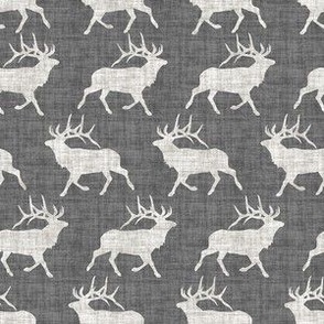 Elk on Linen - Small - Gray Grey Animal Rustic Cabincore Boys Masculine Men Outdoors Hunting Cabincore Hunters