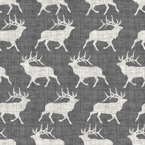 Elk on Linen - Medium - Gray Grey Animal Rustic Cabincore Boys Masculine Men Outdoors Hunting Cabincore Hunters