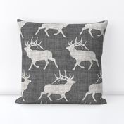 Elk on Linen - Large - Gray Grey Animal Rustic Cabincore Boys Masculine Men Outdoors Hunting Cabincore Hunters