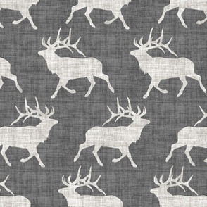 Elk on Linen - Large - Gray Grey Animal Rustic Cabincore Boys Masculine Men Outdoors Hunting Cabincore Hunters