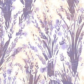 Fresh Cut Lavender Bundles Silhouette - Warm Peach and Purple Hues 