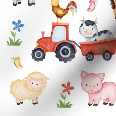 Watercolor Farm Animals Tractor Baby Girl Nursery Smaller Size