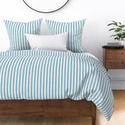 Large block printed thick vertical stripes in light blue on off-white ecru