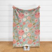 Jumbo size floral with peach, cream green, blue