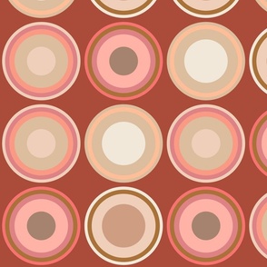 (XL) Circles in Peach Fuzz color palette on redwood