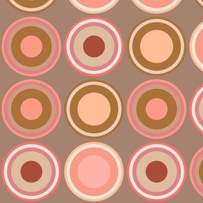 (XL) Circles in Peach Fuzz color palette on dark tan brown