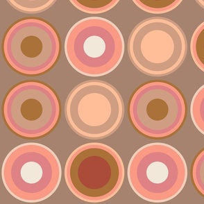 (XL) Circles in Peach Fuzz color palette on dark tan brown