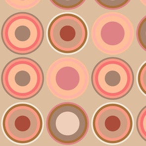 (XL) Circles in Peach Fuzz color palette on tan brown