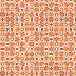 (S) geometric circles and rings in brown and orange colors on apricot orange background