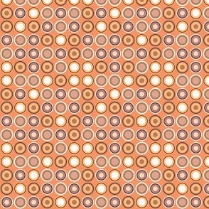 (S) geometric circles and rings in brown and orange colors on salmon orange background
