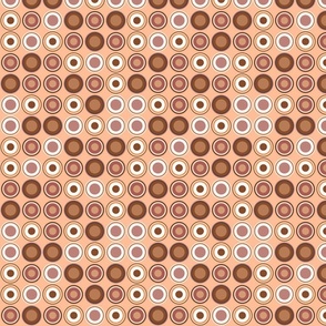 (S) geometric circles and rings in brown and orange colors on apricot orange background