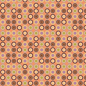 (S) circles in beige apricot coral brown yellow green black on coral orange