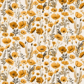 cottage california poppies vintage yellow large for wallpaper halfdrop