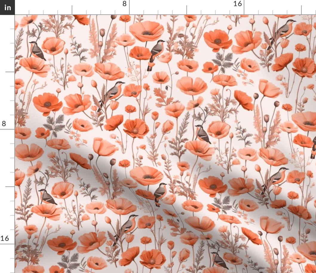 cottage california poppies peachy blush large for wallpaper halfdrop