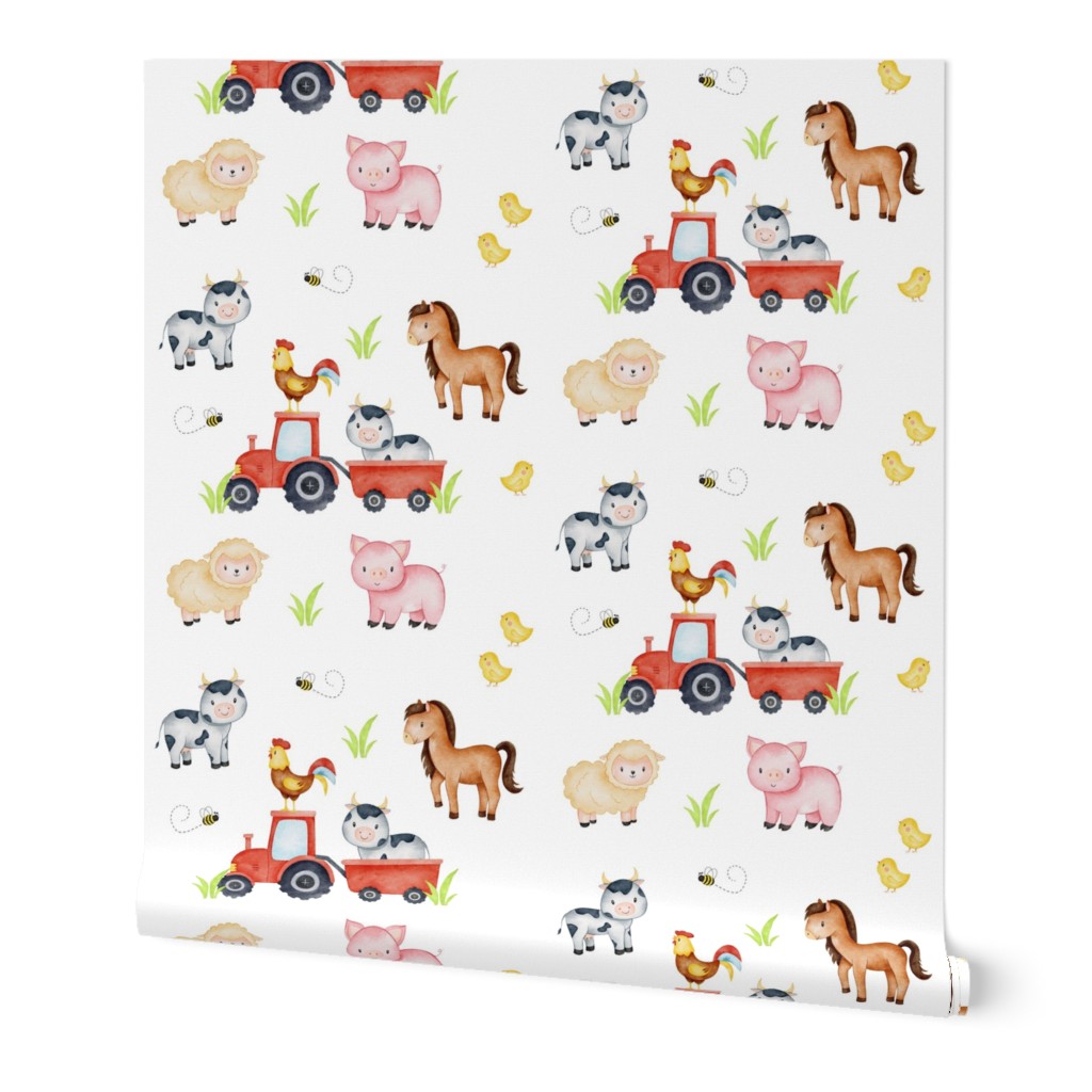 Watercolor Farm Animals Tractor Baby Nursery 