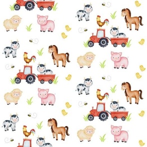 Watercolor Farm Animals Tractor Baby Nursery 