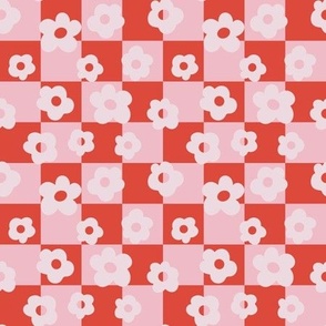 Floral Checkers - Pink & Red