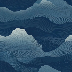 Abstract Serene Monochrome Navy  Waves ATL_1725