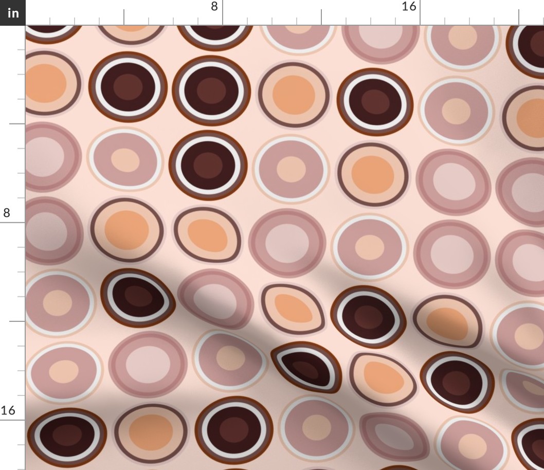 (M) Circles in white, beige, copper, sepia and tan brown, marsala and burgundy red on desert sand