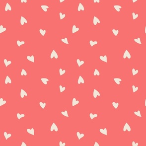 Hand-drawn Cute Little Hearts - Baby Pink and Coral Peach - large scale