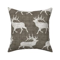 Elk on Linen - Large - Brown Sepia Animal Rustic Cabincore Boys Masculine Men Outdoors Hunting Cabincore Hunters