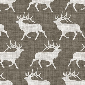 Elk on Linen - Large - Brown Sepia Animal Rustic Cabincore Boys Masculine Men Outdoors Hunting Cabincore Hunters