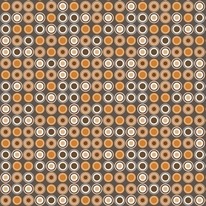 (S) Apricot bronze white grey orange taupe ochre beige circles on taupe grey