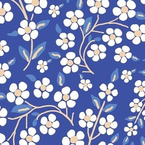Folk Art floral in dutch blue and white / art deco flowers - larger scale