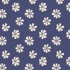 Baby Pink and Navy Blue Simple Summer Flowers - Large scale