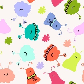 Blob Monsters on Cream Background, Hand-Painted