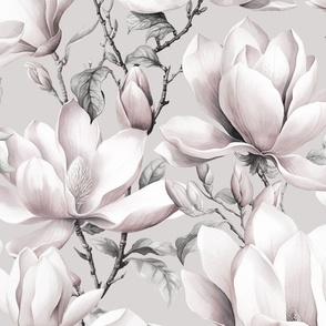 Magnolia Floral Nostalgia Blush Pink And White Large Scale